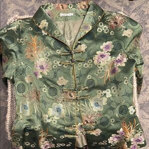 Floral Green Satin Jacket, Grace Chuang